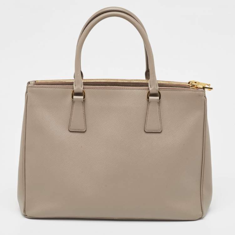 Pre Owned Prada Grey Saffiano Lux Leather Medium Galleria Double Zip Tote