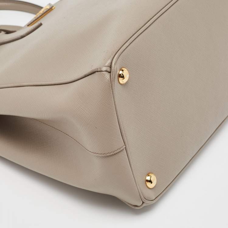 Pre Owned Prada Grey Saffiano Lux Leather Medium Galleria Double Zip Tote