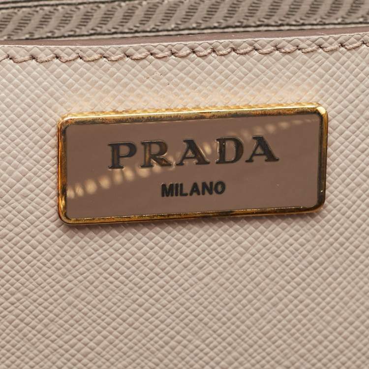 Pre Owned Prada Grey Saffiano Lux Leather Medium Galleria Double Zip Tote