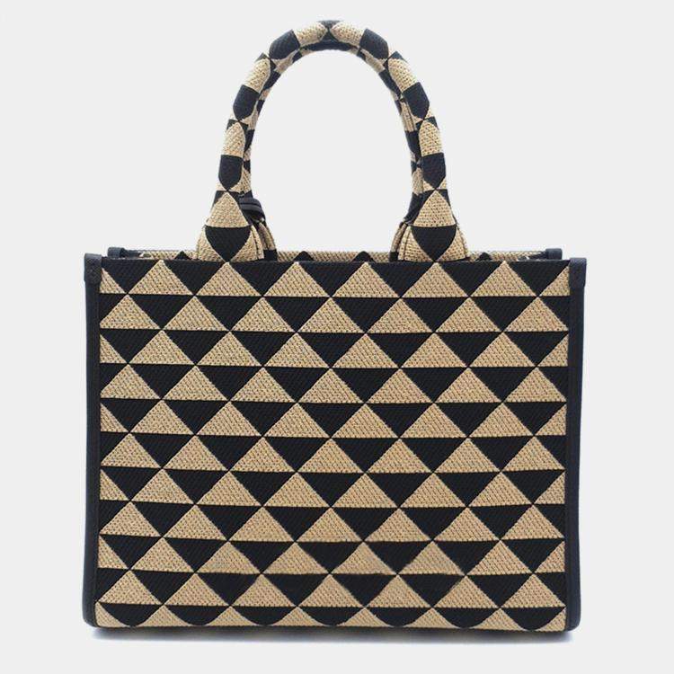 Pre Owned Prada Symbol Jacquard Fabric Tote and Shoulder Bag (1BA354)
