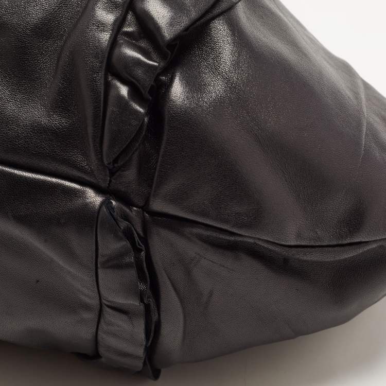 Pre Owned Prada Black Leather Ruffle Shoulder Bag