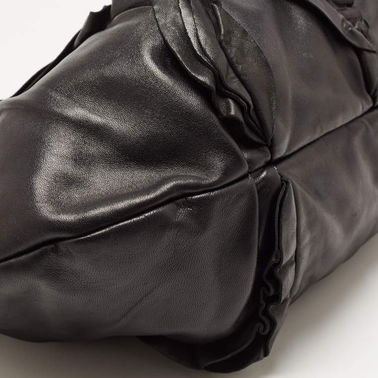 Pre Owned Prada Black Leather Ruffle Shoulder Bag