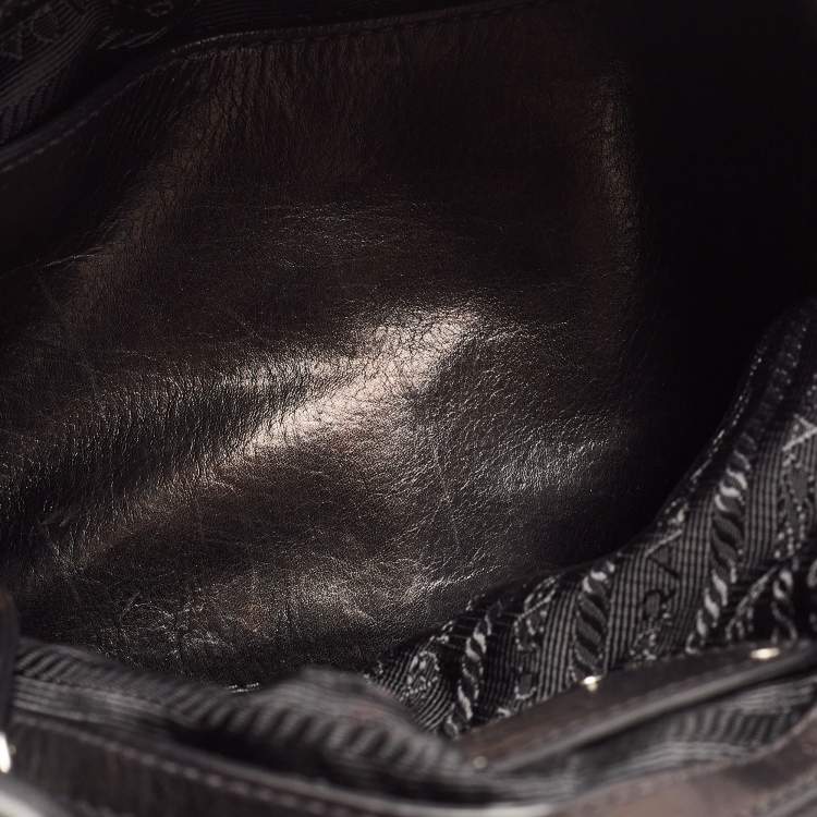 Pre Owned Prada Black Leather Ruffle Shoulder Bag