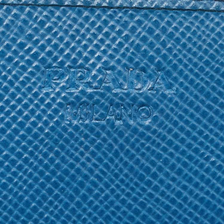 Pre Owned Prada Blue Saffiano Leather Wallet on Chain