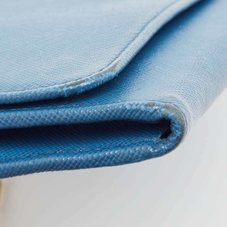 Pre Owned Prada Blue Saffiano Leather Wallet on Chain