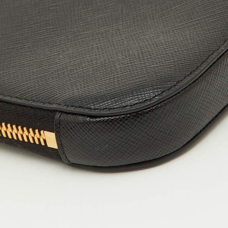 Pre Owned Prada Black Saffiano Lux Leather Logo Phone Crossbody Bag