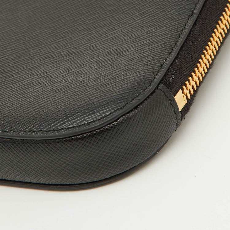 Pre Owned Prada Black Saffiano Lux Leather Logo Phone Crossbody Bag