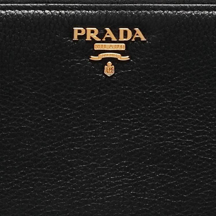 Pre Owned Prada Black Vitello Diano Leather Zip Around Continental Wallet