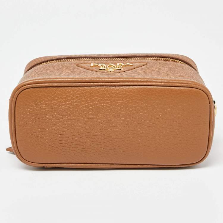 Pre Owned Prada Brown Leather Mini Vanity Top Handle Bag 