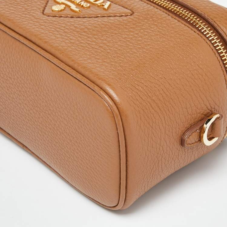 Pre Owned Prada Brown Leather Mini Vanity Top Handle Bag 