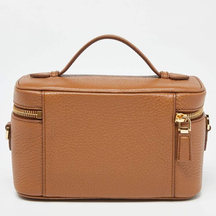 Pre Owned Prada Brown Leather Mini Vanity Top Handle Bag 