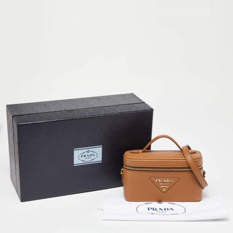 Pre Owned Prada Brown Leather Mini Vanity Top Handle Bag 