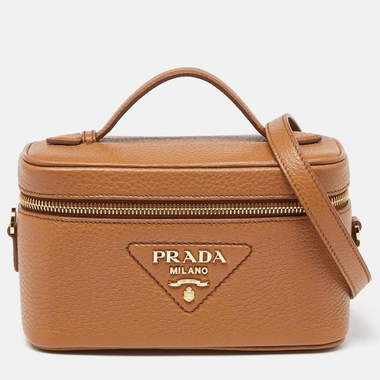 Pre Owned Prada Brown Leather Mini Vanity Top Handle Bag 