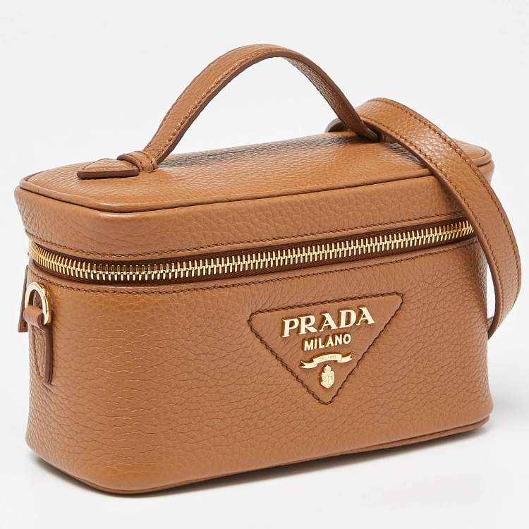 Pre Owned Prada Brown Leather Mini Vanity Top Handle Bag 