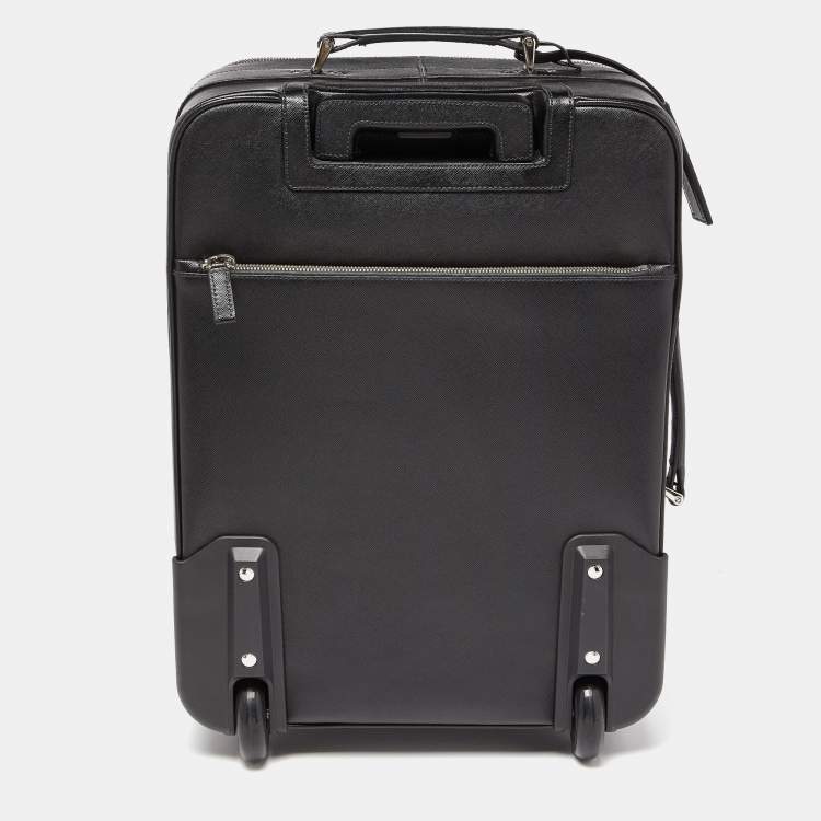 Pre Owned Prada Black Saffiano Leather Travel Rolling Trolley Luggage