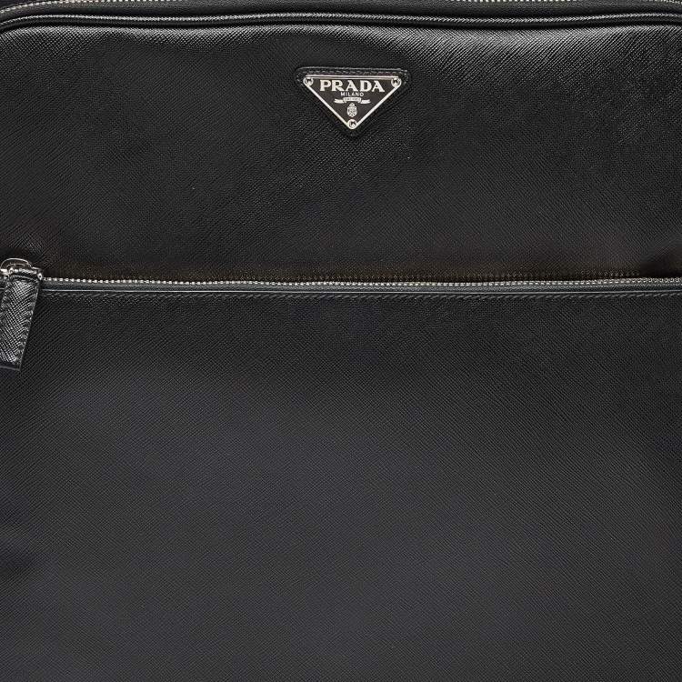 Pre Owned Prada Black Saffiano Leather Travel Rolling Trolley Luggage