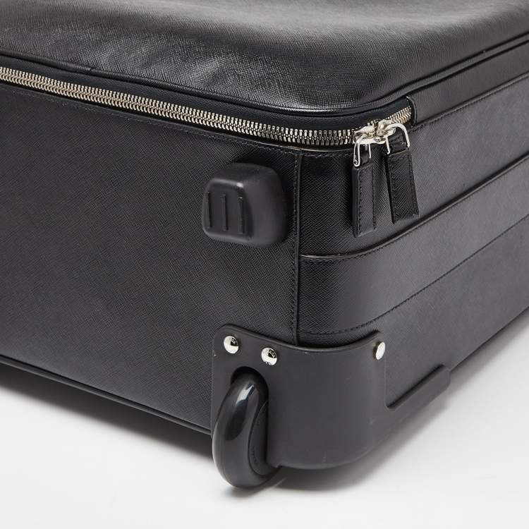 Pre Owned Prada Black Saffiano Leather Travel Rolling Trolley Luggage