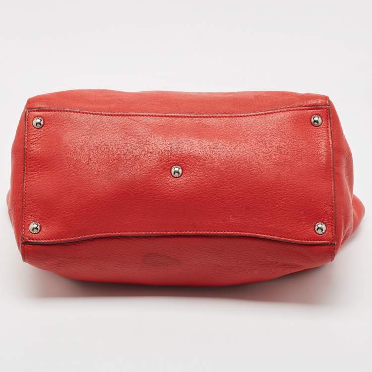 Pre Owned Prada Red Leather Shopper Tote