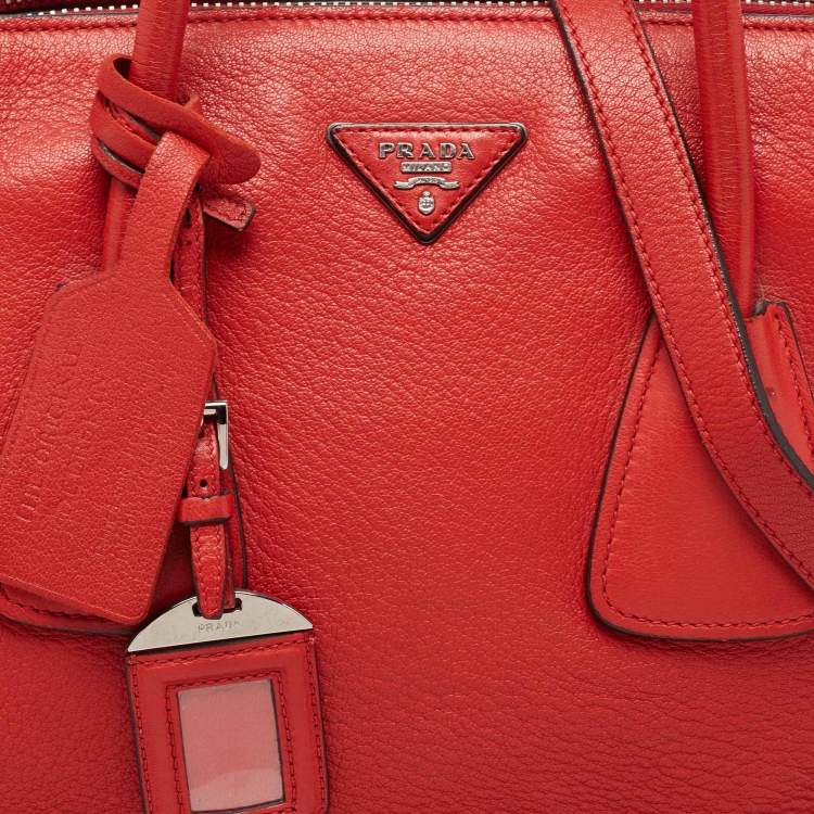 Pre Owned Prada Red Leather Shopper Tote