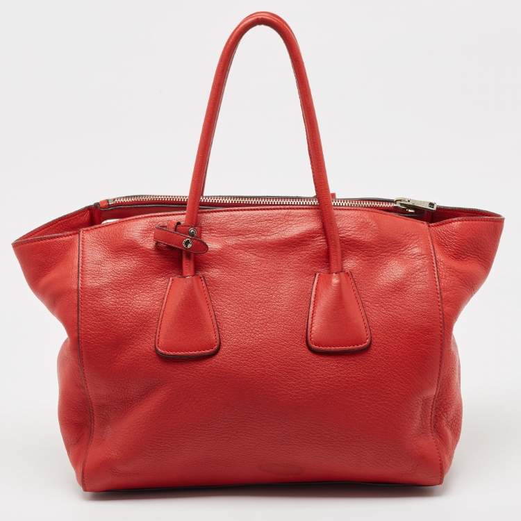 Pre Owned Prada Red Leather Shopper Tote