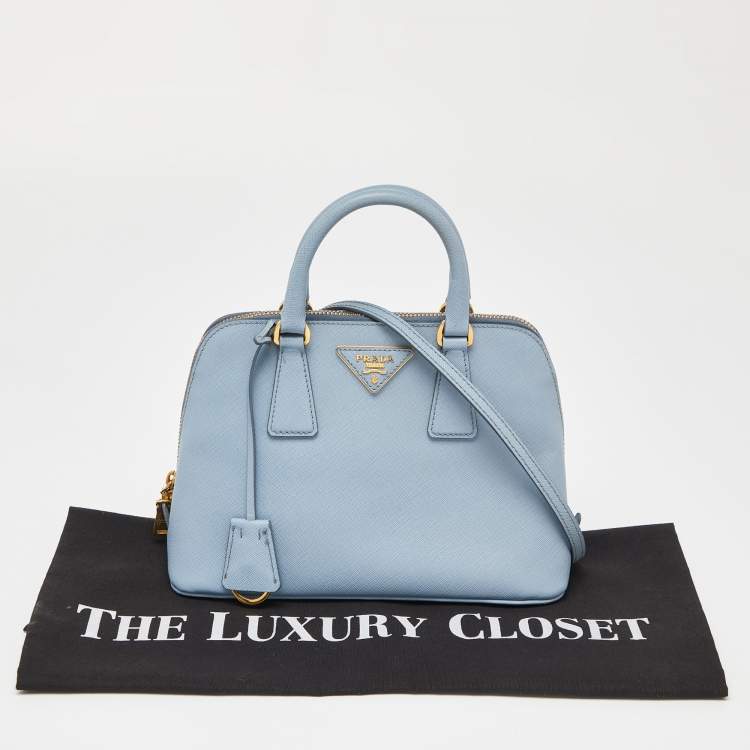 Pre Owned Prada Light Blue Saffiano Lux Leather Small Promenade Satchel
