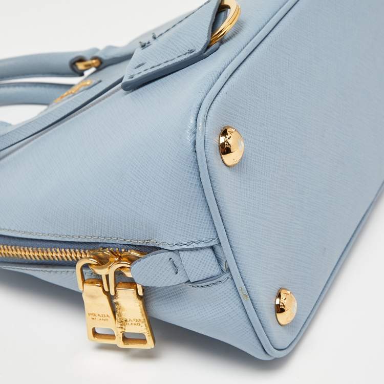 Pre Owned Prada Light Blue Saffiano Lux Leather Small Promenade Satchel