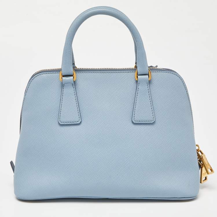 Pre Owned Prada Light Blue Saffiano Lux Leather Small Promenade Satchel