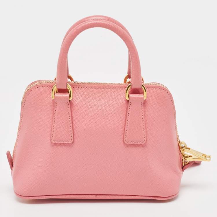 Pre Owned Prada Pink Saffiano Lux Leather Mini Promenade Satchel