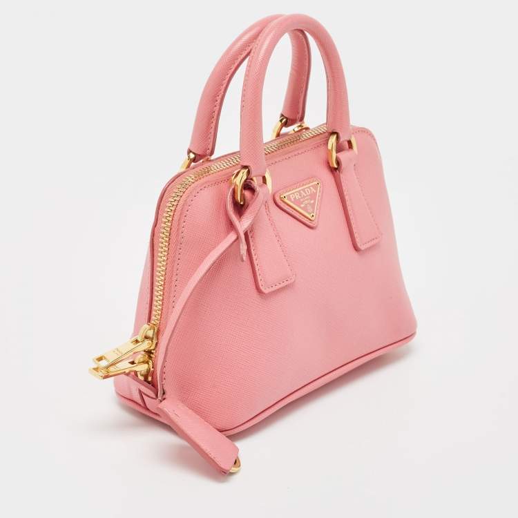 Pre Owned Prada Pink Saffiano Lux Leather Mini Promenade Satchel