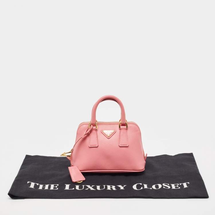 Pre Owned Prada Pink Saffiano Lux Leather Mini Promenade Satchel