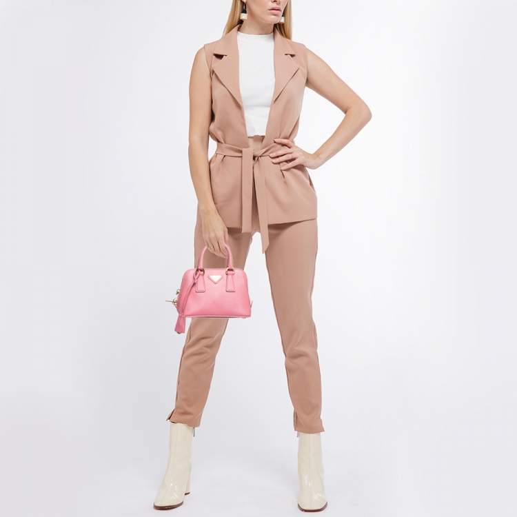 Pre Owned Prada Pink Saffiano Lux Leather Mini Promenade Satchel