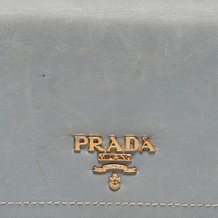 Pre Owned Prada Light Blue Leather Logo Flap Continental Wallet