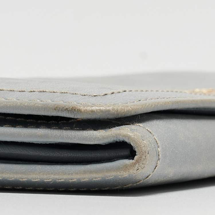 Pre Owned Prada Light Blue Leather Logo Flap Continental Wallet