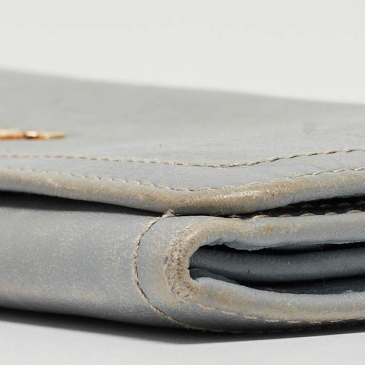 Pre Owned Prada Light Blue Leather Logo Flap Continental Wallet