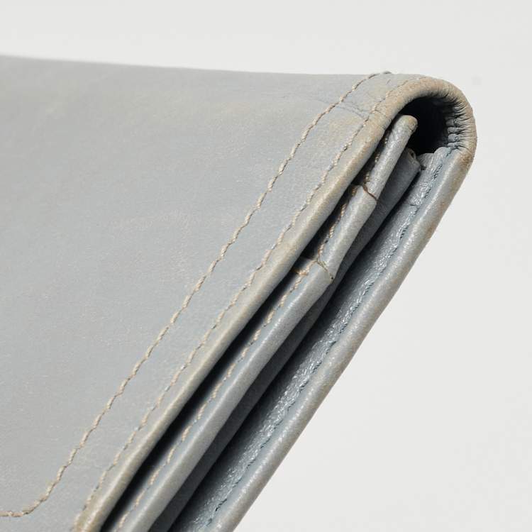 Pre Owned Prada Light Blue Leather Logo Flap Continental Wallet