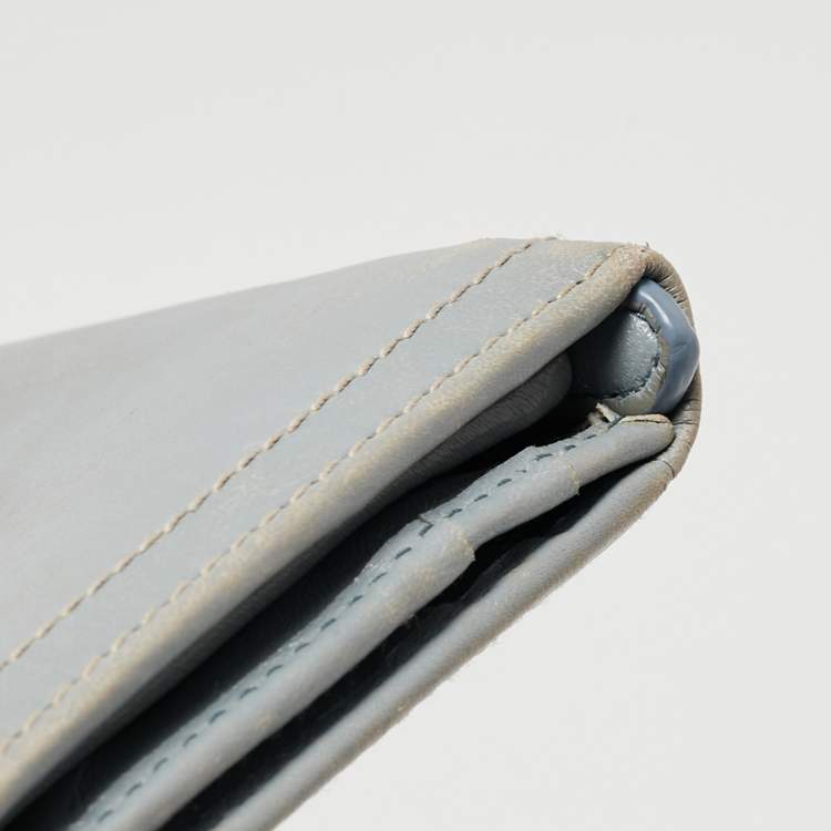 Pre Owned Prada Light Blue Leather Logo Flap Continental Wallet