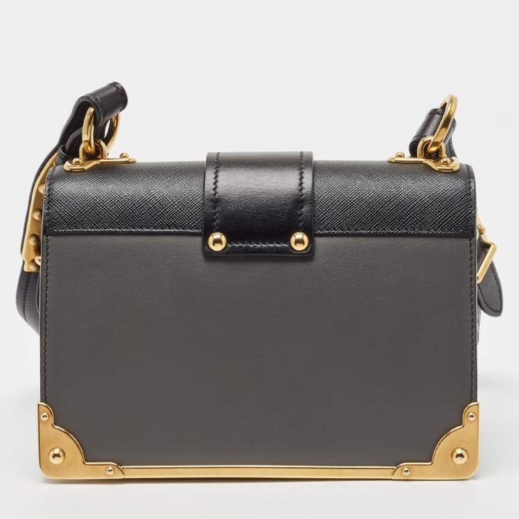 Pre Owned Prada Black/Grey Saffiano Leather Cahier Flap Shoulder Bag