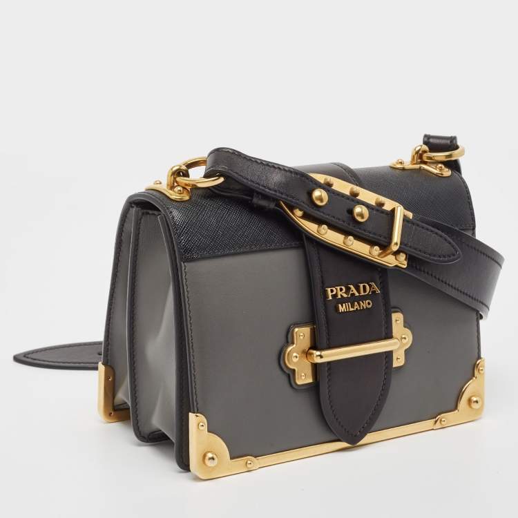 Pre Owned Prada Black/Grey Saffiano Leather Cahier Flap Shoulder Bag