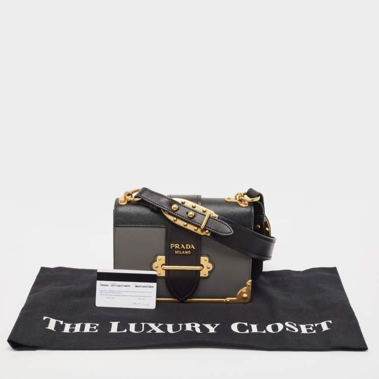 Pre Owned Prada Black/Grey Saffiano Leather Cahier Flap Shoulder Bag