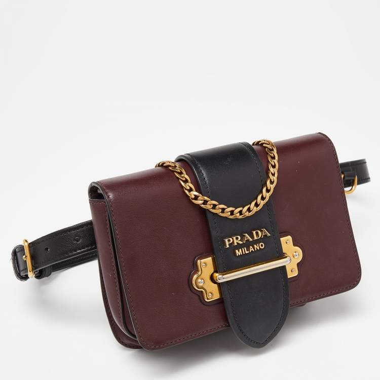 مملوكة مسبقًا Prada Burgundy/Black Leather Cahier Convertible Belt Bag