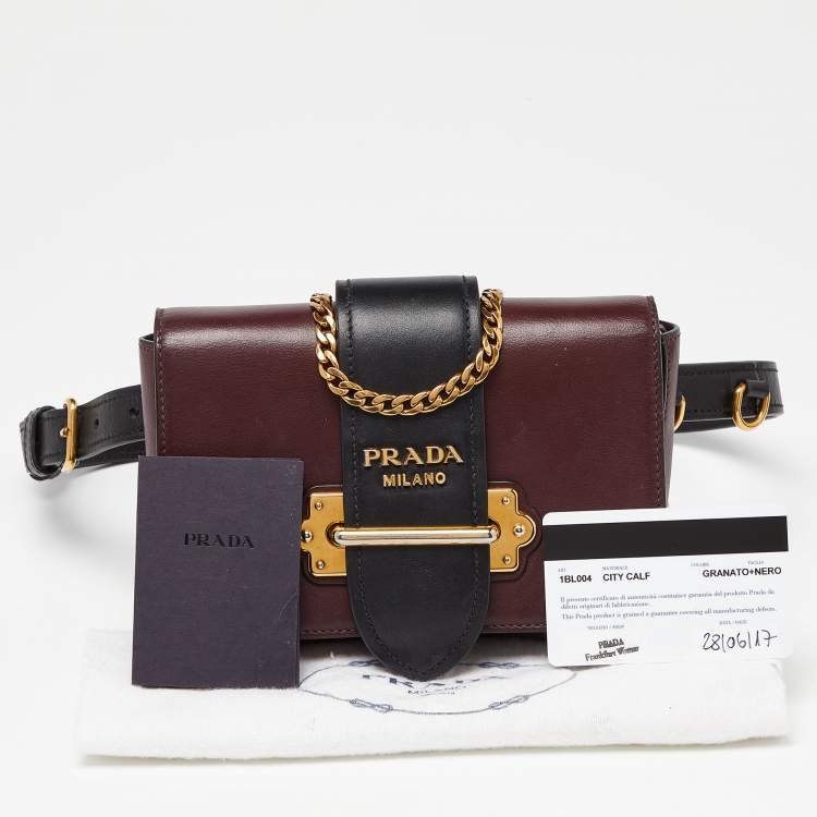 مملوكة مسبقًا Prada Burgundy/Black Leather Cahier Convertible Belt Bag