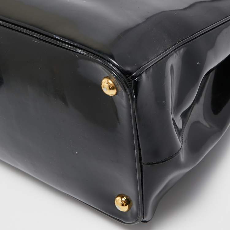 Pre Owned Prada Black Patent Leather Large Double Zip Tote