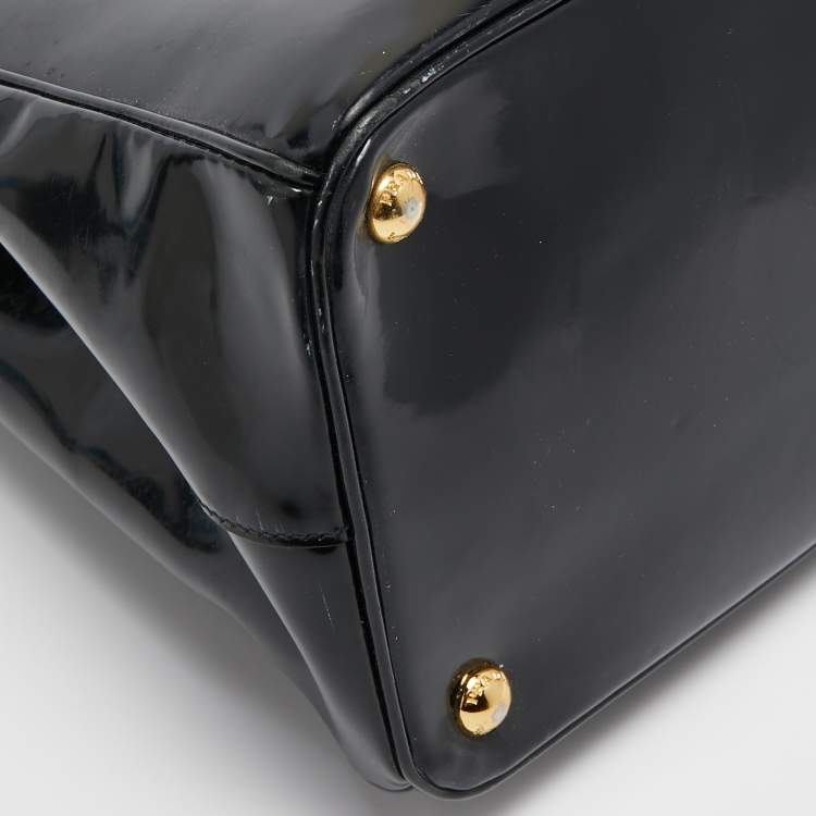 Pre Owned Prada Black Patent Leather Large Double Zip Tote
