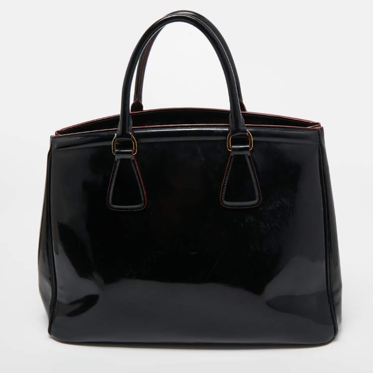 Pre Owned Prada Black Patent Leather Large Double Zip Tote