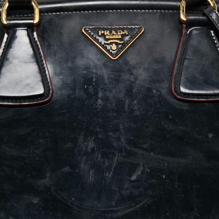 Pre Owned Prada Black Patent Leather Large Double Zip Tote