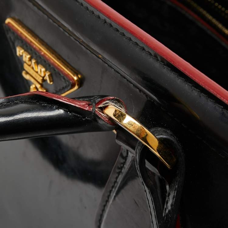 Pre Owned Prada Black Patent Leather Large Double Zip Tote