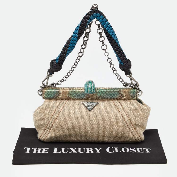 Pre Owned Prada Multicolor Python and Fabric Lino Twist Frame Bag