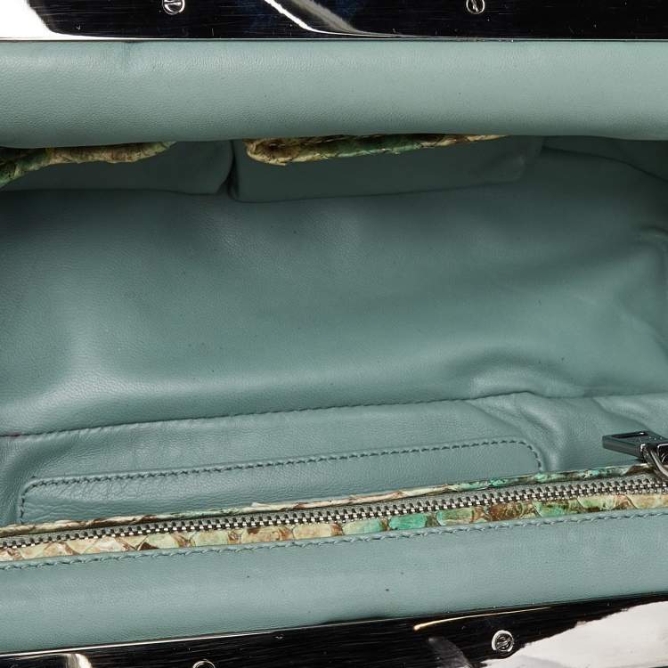 Pre Owned Prada Multicolor Python and Fabric Lino Twist Frame Bag