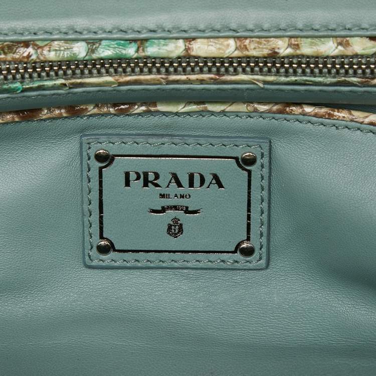 Pre Owned Prada Multicolor Python and Fabric Lino Twist Frame Bag