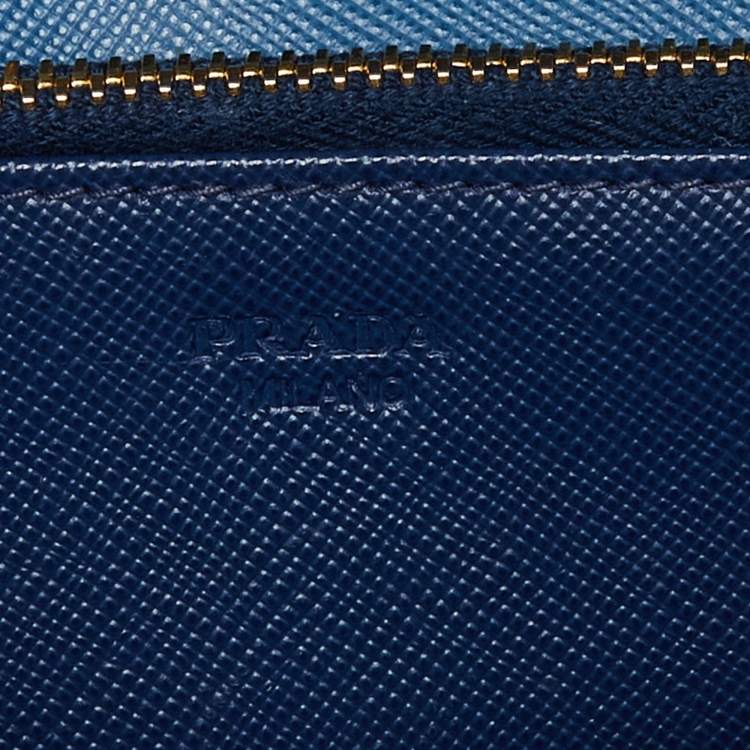 Pre Owned Prada Two Tone Blue Saffiano Leather Flap Crossbody Bag
